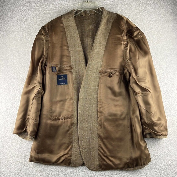 Brooks Brothers Herringbone Silk Linen Wool Sport Coat Men 44 Brown Blazer Italy - Picture 8 of 10